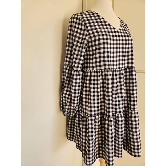 Blk/Wht Buffalo Plaid Riered Baby Doll Dress - Picture 4 of 9